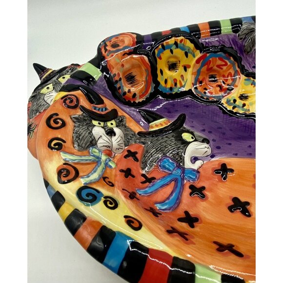 Fitz & Floyd Kitty Witches Bowl Halloween Treats Candy Dish Party Platter w Box - Picture 4 of 7